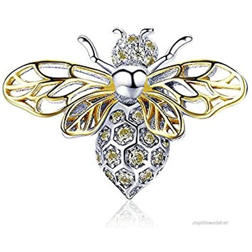 Bee Genuine 925 Sterling Silver Clear Zircon Bee Charms Insect Pendant fit Original Bracelets & Necklaces Jewelry