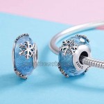 CHENGMEN Snowflake Charms on a Blue Murano Glass Beads 925 Sterling Silver fits European Bracelet