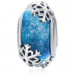 CHENGMEN Snowflake Charms on a Blue Murano Glass Beads 925 Sterling Silver fits European Bracelet