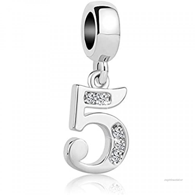 Cherris Jewellery 0-9 Birthday Lucky Number Dangle Crystal Charms for Bracelets