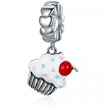 Cupcake Hot Sale 925 Sterling Silver Sweet Cherry Cream Cupcake Pendant Charms fit Women Charm Bracelets Fine Jewelry SCC350