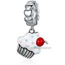 Cupcake Hot Sale 925 Sterling Silver Sweet Cherry Cream Cupcake Pendant Charms fit Women Charm Bracelets Fine Jewelry SCC350