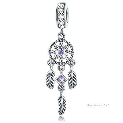 Dream Catcher Charms 925 Sterling Silver Crystal Pendant Feather Sun Bead for European Bracelet Necklace