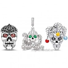 GNOCE [3 Packs] Skull Charm Sets Sterling Silver with Octopus"Cool As You" Combination Charm Pendant with Cubic Zirconia Fit Bracelet/Necklace Women Men