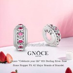 GNOCE Sterling Silver Rubber Spacer Charm Stopper Bead with Red Cubic Zirconia Fit All Charms Bracelet