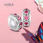 GNOCE Sterling Silver Rubber Spacer Charm Stopper Bead with Red Cubic Zirconia Fit All Charms Bracelet