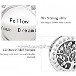 GNOCETree of Life Charms Sterling Silver Family Tree Pendant Charms Engraved withFollow Your Dreams Fit All Bracelet Necklace Jewelry Gift for Mom Sisters