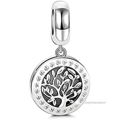 GNOCE"Tree of Life" Charms Sterling Silver Family Tree Pendant Charms Engraved with"Follow Your Dreams" Fit All Bracelet Necklace Jewelry Gift for Mom Sisters