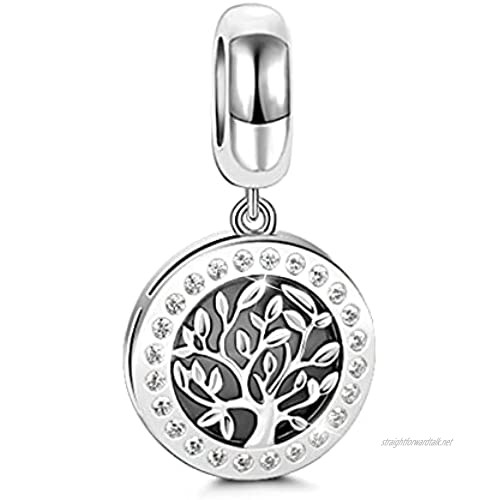 GNOCE"Tree of Life" Charms Sterling Silver Family Tree Pendant Charms Engraved with"Follow Your Dreams" Fit All Bracelet Necklace Jewelry Gift for Mom Sisters