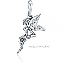 Jewellbox Disney Tinkerbell Flower Fairy Pendant - 925 Sterling Silver Necklace Pendant - Birthday Anniversary Wedding Gift for Women - Ladies Charms Elf Pendant