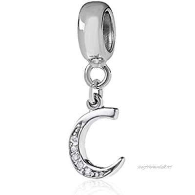 Letter Charm 925 Sterling Silver Beads Alphabet Charms C Charm Anniversary Charm Words Charm fits Pandora Charms Bracelet (C)
