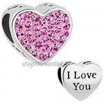 Lifequeen Jewellery Heart Mum I Love You Charm Bling Crystal Charm Beads for Bracelets