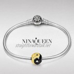 NINAQUEEN® Charms Bead Yin and Yang 925 Sterling Silver Porcelain Enamel Best Choice for Her! Women's Jewellery~