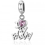 NINGAN I Love Family Forever Charm 925 Sterling Silver Clear CZ Bead Fits European Bracelets