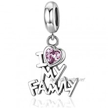 NINGAN I Love Family Forever Charm 925 Sterling Silver Clear CZ Bead Fits European Bracelets
