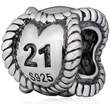 Number 21st Birthday Charm 925 Sterling Silver Milestones Bead for European Style Bracelet Jewelry