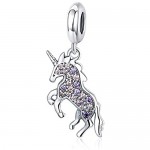 Pink Unicorn 925 Sterling Silver Licorne Memory Pendant Colourful CZ Animal Charms Fit Women Bracelets Necklaces Jewellery Making