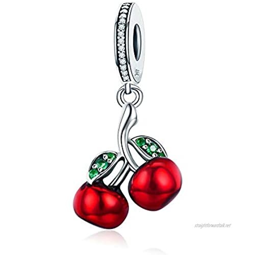 Red Cherries Cherry Trendy 925 Sterling Silver Fruit Red Enamel Cherry pendant Charm Fit Women Bracelets & Necklaces Fashion Jewellery