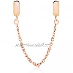 Rose Gold Safety Chain with Rubber Stopper Charms 925 Sterling Silver Beads fits European Style Snake Chain Bracelet Jewelry
