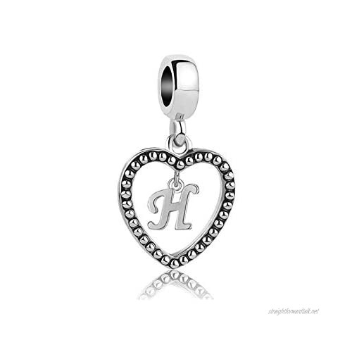 SBI Jewelry Silver Initial Letter Charm for Bracelets Love Heart Dangle Charm Alphabet A-Z Pendant Gift for Women Girls Birthday