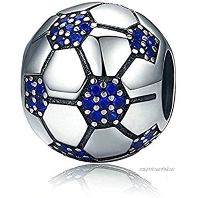 Sport Charm Ball Charm 925 Sterling Silver Sports Ball Bead Fits Europen Pandora Style Bracelets (Blue Football)