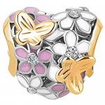 Sug Jasmin Heart Gold Plated Buttefly and Flower Charms Beads fits European Charm Bracelets