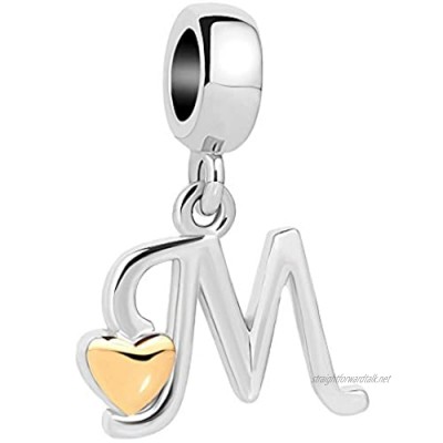 Sug Jasmin Initial A-Z Letter Charm Golden Heart Alphabet Dangle Beads for Bracelets & Necklaces