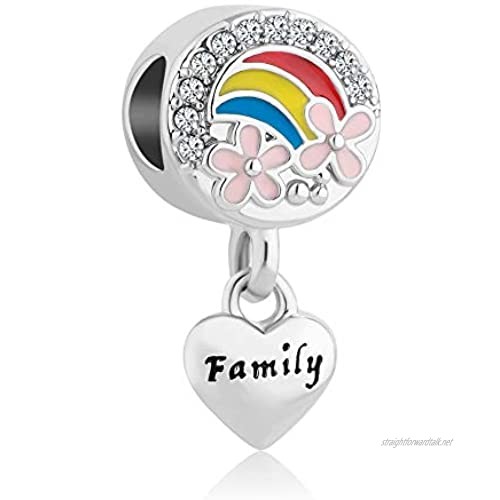 Sug Jasmin Love Family Heart Dangle Flowers and Rainbow Charms Crystal Beads for Bracelets