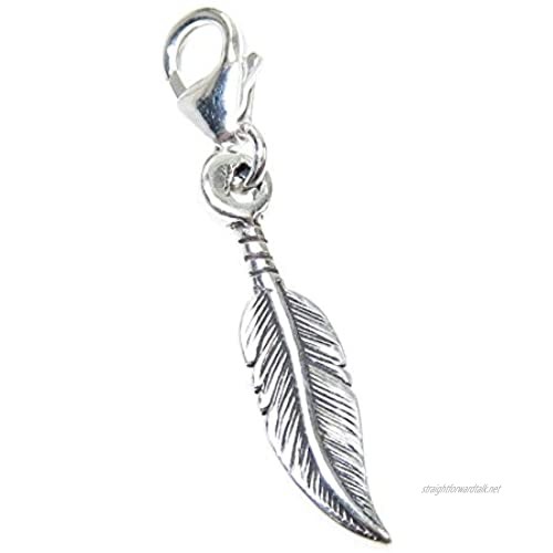 TINY Feather sterling silver charm on clip fitting .925 x 1 Feathers