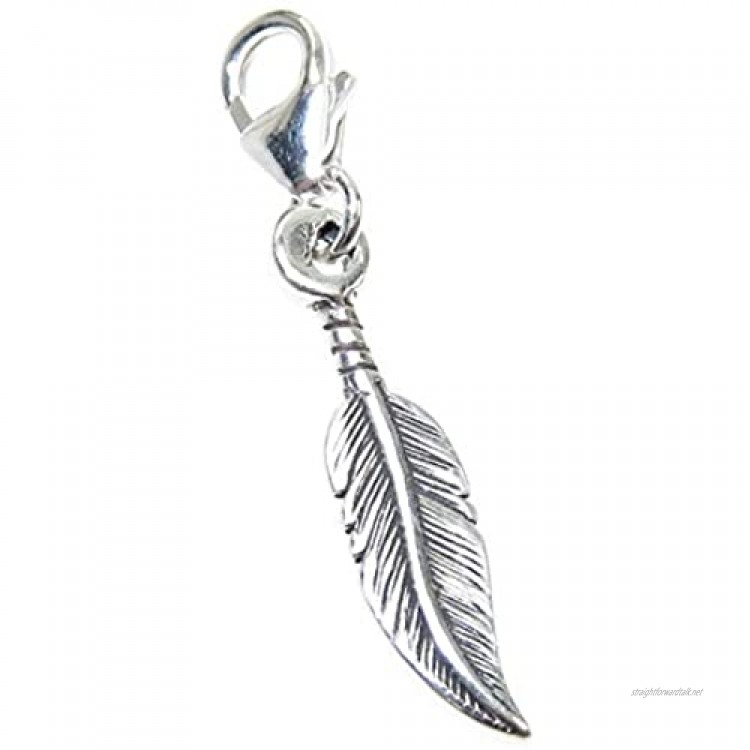 TINY Feather sterling silver charm on clip fitting .925 x 1 Feathers