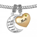 UNIQUEEN Heart Mum I Love You to The Moon and Back Sterling Silver Charm Fit Bracelet Charms