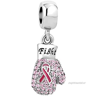 Uniqueen Pink Ribbon Breast Cancer Awareness Charm Beads fit Charms Bracelet