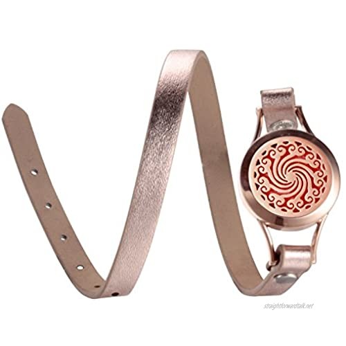 EVERLEAD Carving Aromatherapy Essential Oils Diffuser Locket Bracelet 316l Stainless Steel Real Leather Bracelet