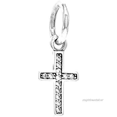 Genuine sterling silver cross charm hallmarked with clear white sparkly gems with purple gift bag and black jewelry box
