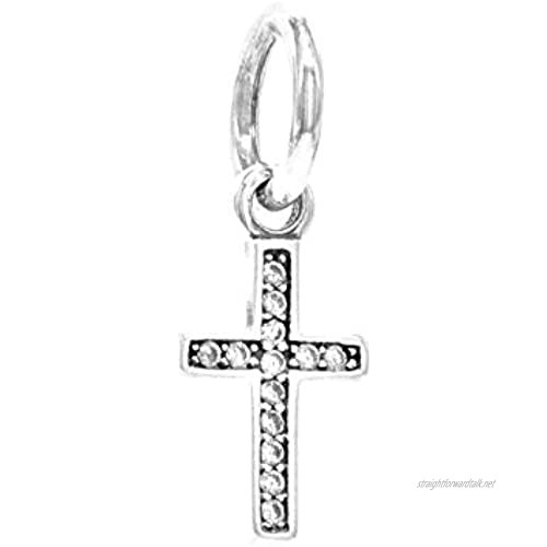 Genuine sterling silver cross charm hallmarked with clear white sparkly gems with purple gift bag and black jewelry box