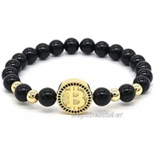 Giwotu Womens Mens Gun Black Luxury Bitcoin Bracelet Men Black Onyx Beaded Bracelets for Men Pulseira Masculina BT-11