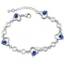 Latigerf Double Heart Bracelet White Gold Plated Swarovski Elements Crystal Navy Blue by Latigerf