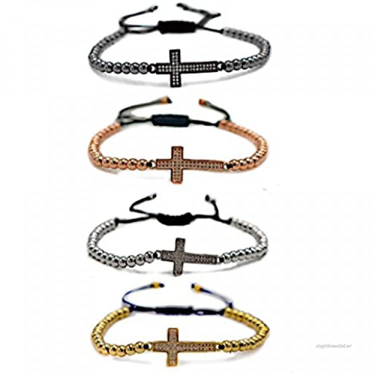 QIDISI Charm Woman Color Retention Copper Beads 4mm Bracelets Cross Cubic Zirconia Bracelet CZ Bracelet Length Adjustable
