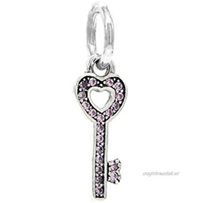 Real 925 sterling silver hallmarked key with purple sparkling gemstones and purple gift bag with black jewelry box