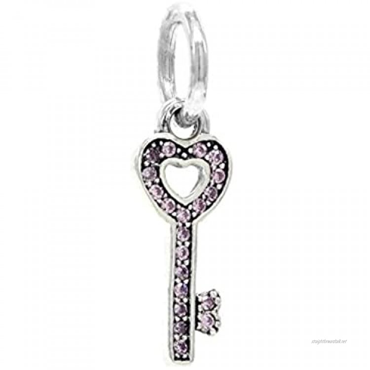 Real 925 sterling silver hallmarked key with purple sparkling gemstones and purple gift bag with black jewelry box