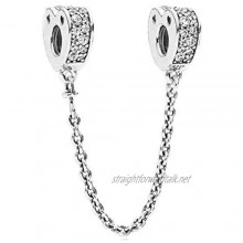 Arcs of Love Pave Heart Bracelet Clip Clasp Safety Chain for Women Girls Family and Friends with Gift Set - 925 Sterling Silver & Cubic Zirconia Crystals.