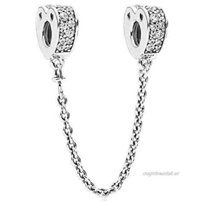 Arcs of Love Pave Heart Bracelet Clip Clasp Safety Chain for Women Girls Family and Friends with Gift Set - 925 Sterling Silver & Cubic Zirconia Crystals.