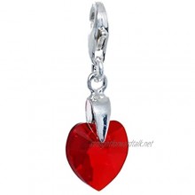 Eurojewellery Lovely Red Colour Crystal Heart Clip On Charm 925 Sterling Silver