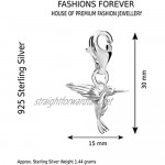 FASHIONS FOREVER® 925 Sterling Silver Little Hummingbird Lobster Clasp Clip-On Charm Handmade In UK