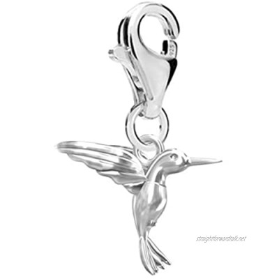 FASHIONS FOREVER® 925 Sterling Silver Little Hummingbird Lobster Clasp Clip-On Charm Handmade In UK