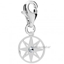 FASHIONS FOREVER® 925 Sterling Silver Round Encircled Compass Lobster Clasp Clip-On Charm Adorned with SWAROVSKI® Crystal Handmade in UK