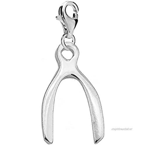 FASHIONS FOREVER® 925 Sterling Silver Wishbone Clip-On Charm Handmade In UK