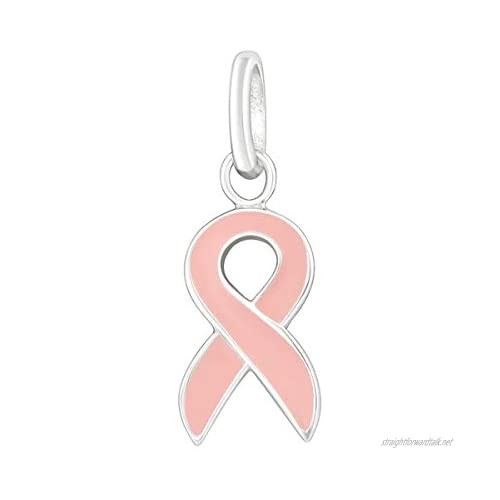 PINK RIBBON BOW Sterling Silver Charm Pendant with Lobster Clasp for Women Girls - 925 Sterling Silver - for Designer Inspired Charm Bracelets - Breast Cancer Awareness for Charm Bracelet