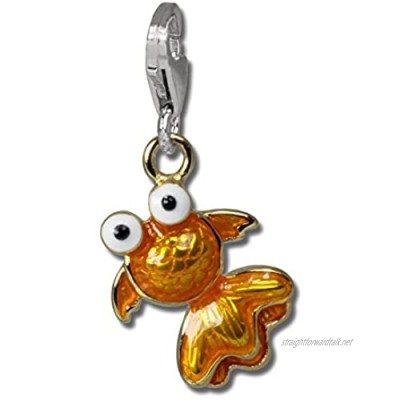 SilberDream Charms 925 Sterling Silver Small Fish Charm Oranger Pendants for Necklace Bracelet Earring FC835O