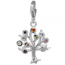SilberDream FC722F Tree of Life Charm Pendant for Bracelet Necklace or Earrings Multicoloured Zirconia 925 Sterling Silver